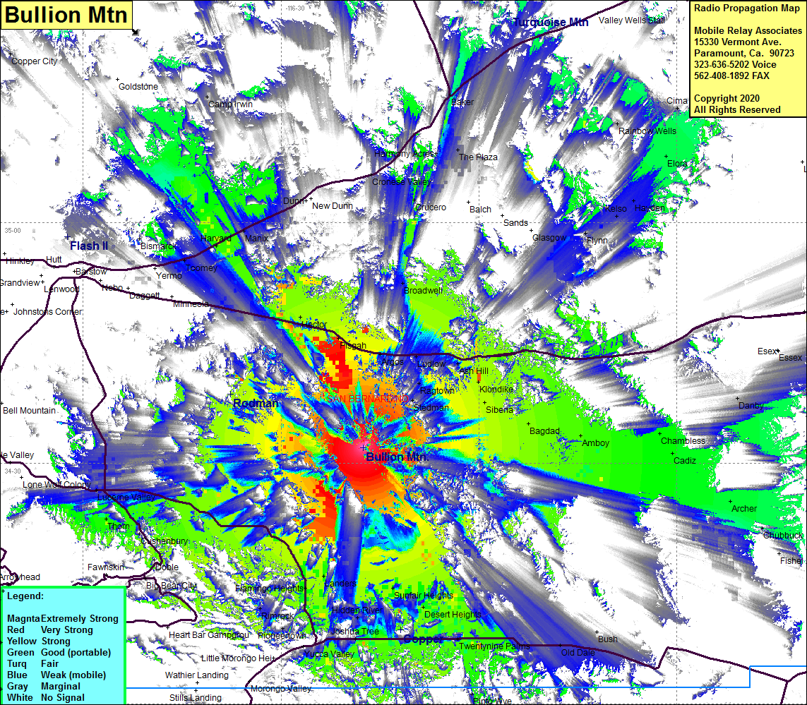 heat map radio coverage Bullion Mtn